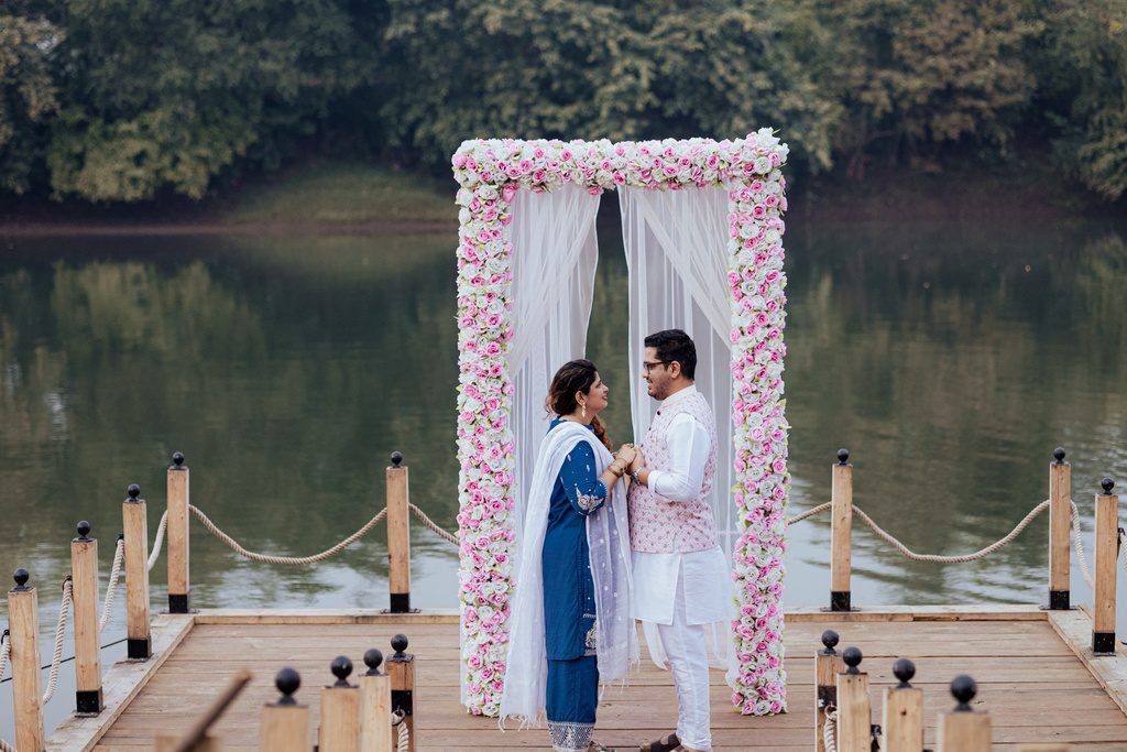 Wedding mandap ceremony by the lake